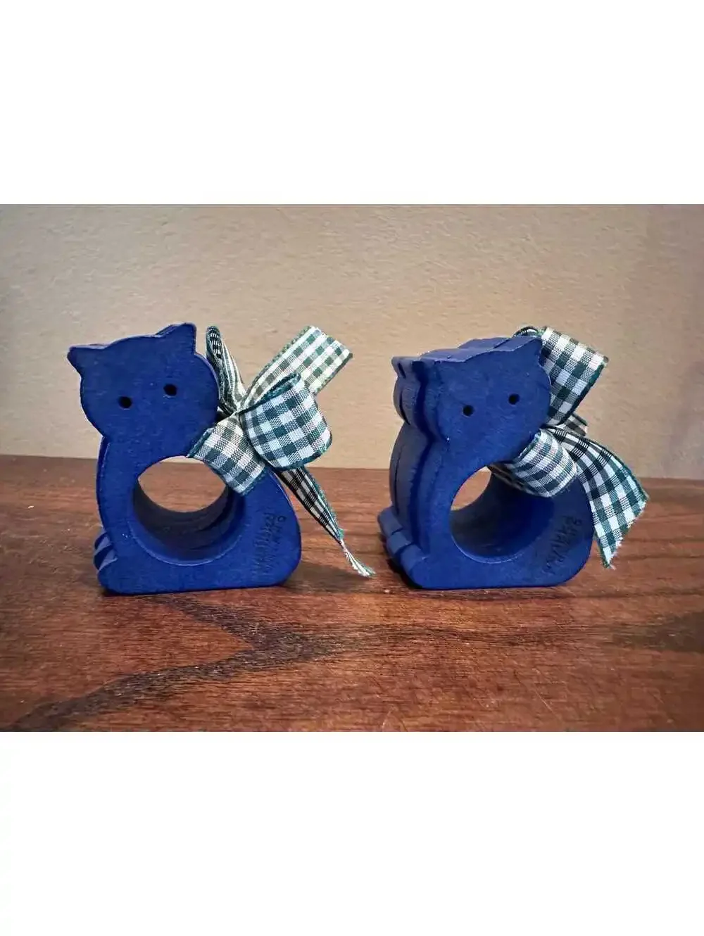 Vintage Aarikka Finland Cobalt Blue Cat Napkin Rings Set of 4